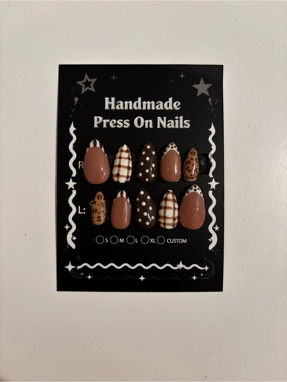Brown & White Handmade Press-On Nails